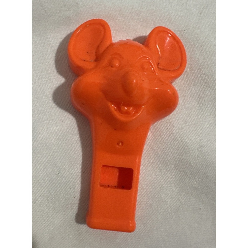 Chuck E Cheese Orange Plastic Whistle Showbiz Pizza Time Toy‎ Mouse Vtg